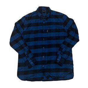 Oakley Mens Custom Fit Blue & Black Plaid Button-Up Shirt Size M